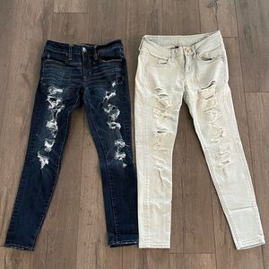 AE jegging bundle light and dark wash destructed jeans